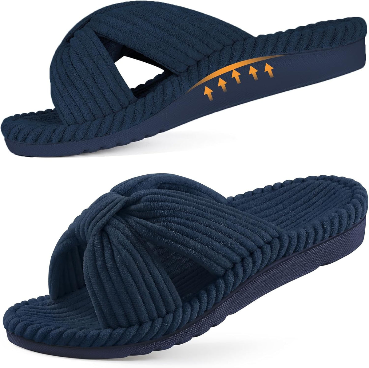 Women's Corduroy Cross Bow Slippers - Contoured Arch Support, Memory Foam and Non Slip Indoor Sole - 6