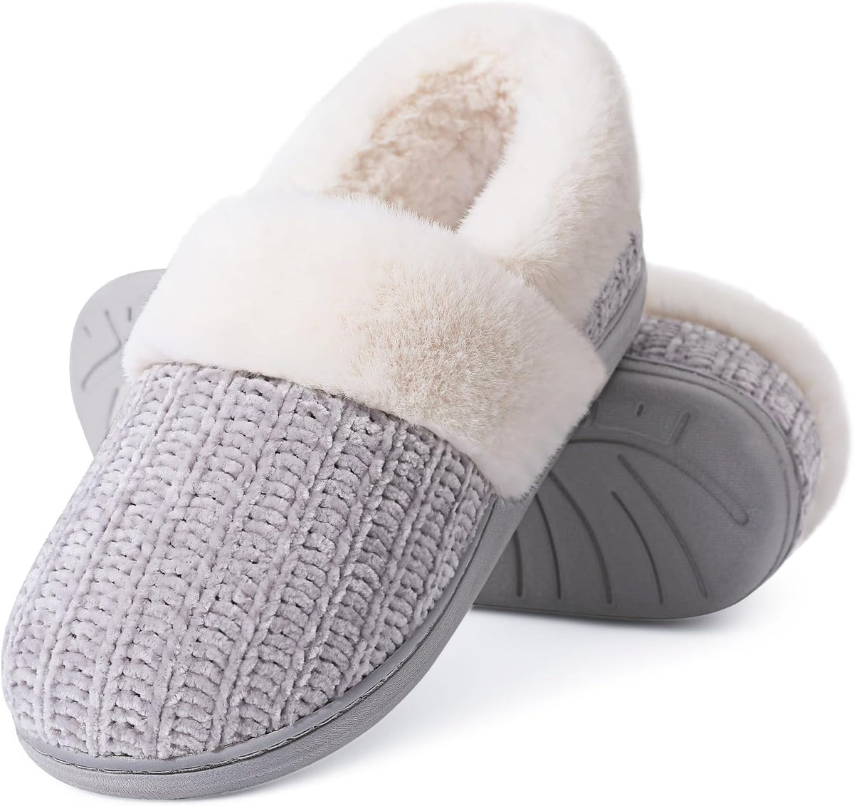 Women's Knit Closed Back Slippers - Faux Lamb Wool Lining, Memory Foam and Non Slip Rubber Sole - 8