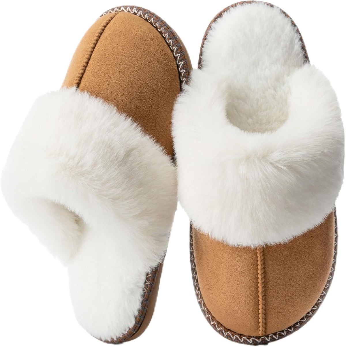 Women's Fluffy Faux Fur Slippers in Light Brown