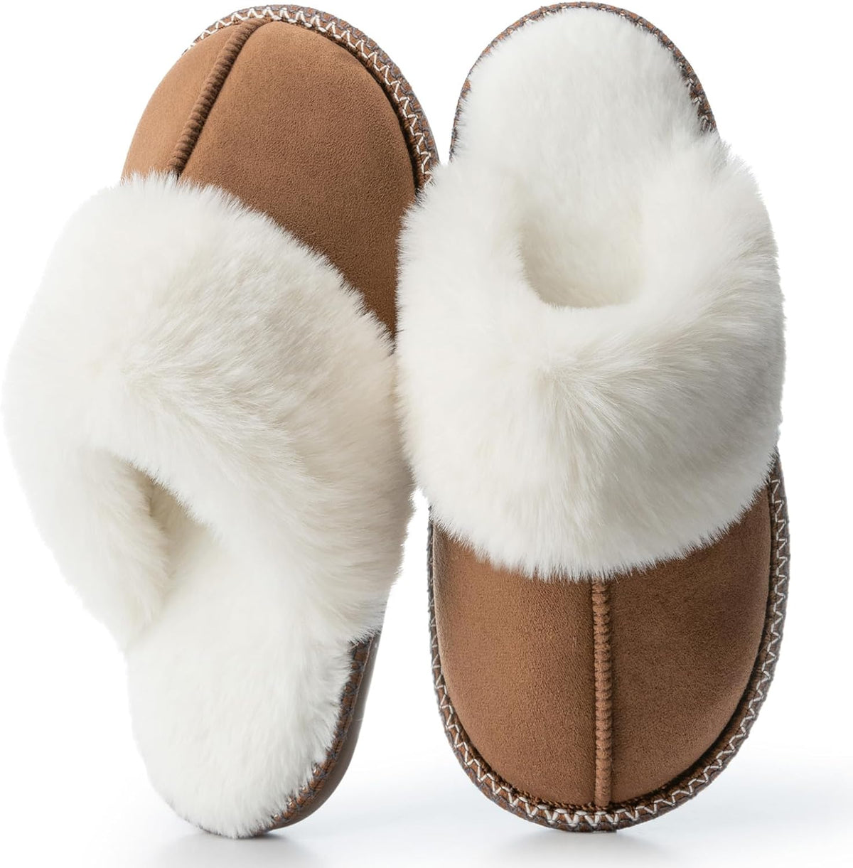 Women's Fluffy Faux Fur Slippers in Dark Brown