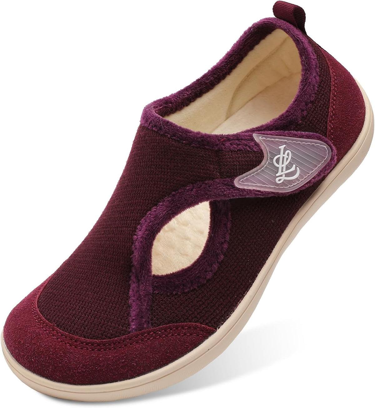 Women's Wide Adjustable House Shoes in Dark Red