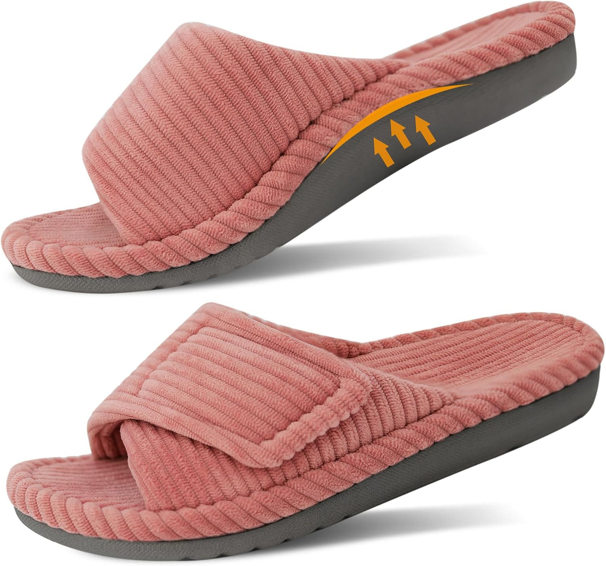 Women's Corduroy Open Toe Slides - Adjustable Strap, Arch Support Footbed and Memory Foam Cushioning - 6