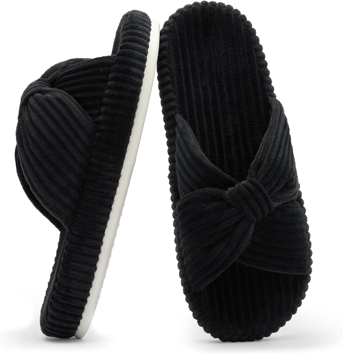 Women's Corduroy Bow Crossband Slippers - Memory Foam Insole, Soft House Shoes for Bedroom and Lounging - 8 (22)