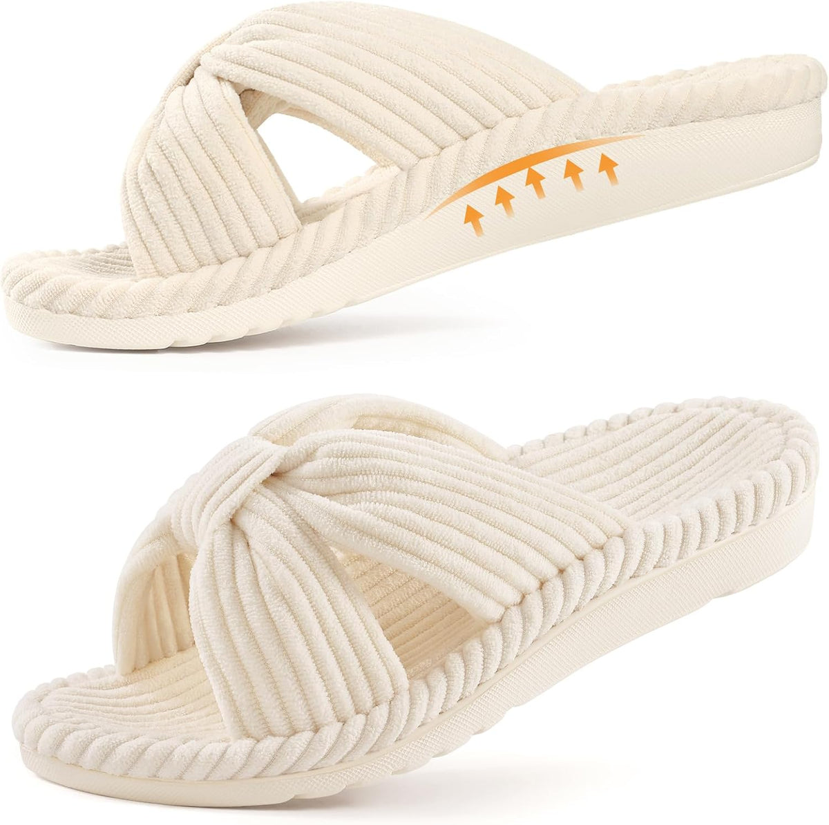 Women's Corduroy Cross Bow Slippers - Contoured Arch Support, Memory Foam and Non Slip Indoor Sole - 6