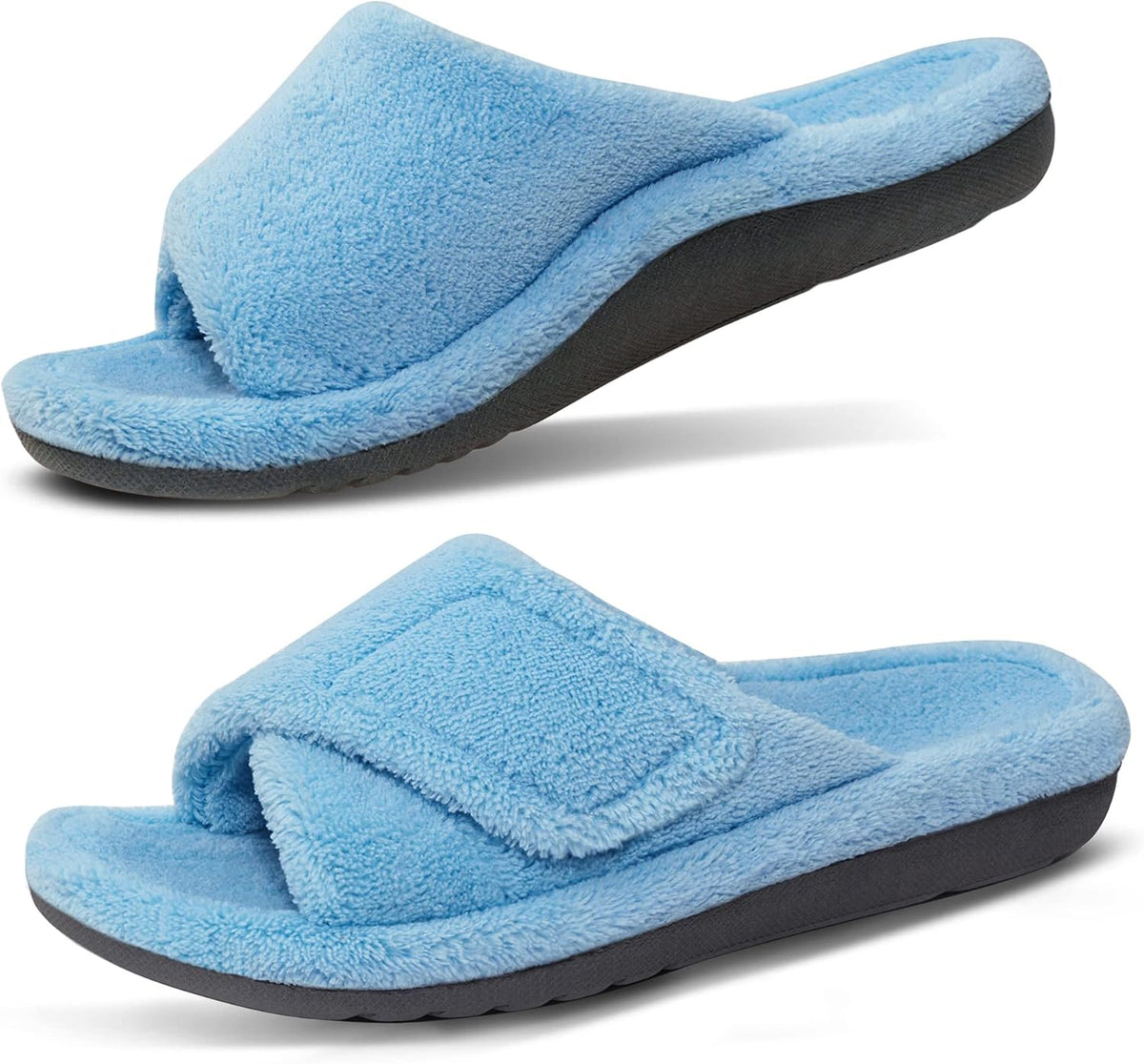 Women's Fuzzy Adjustable Slides in Blue