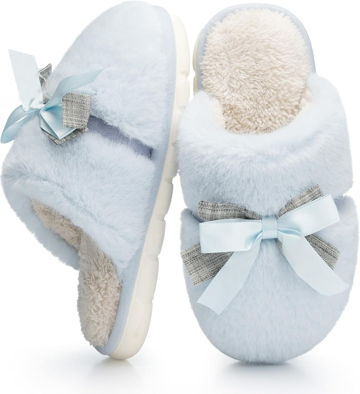 Women's Plush Bow Slippers in Blue