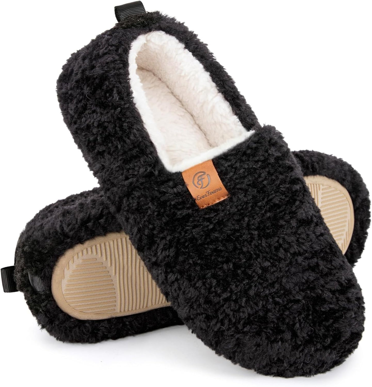 Women's Curly Wool Look Slippers - Polar Fleece Lining, Memory Foam and Anti Slip Sole for Indoor Wear - 8