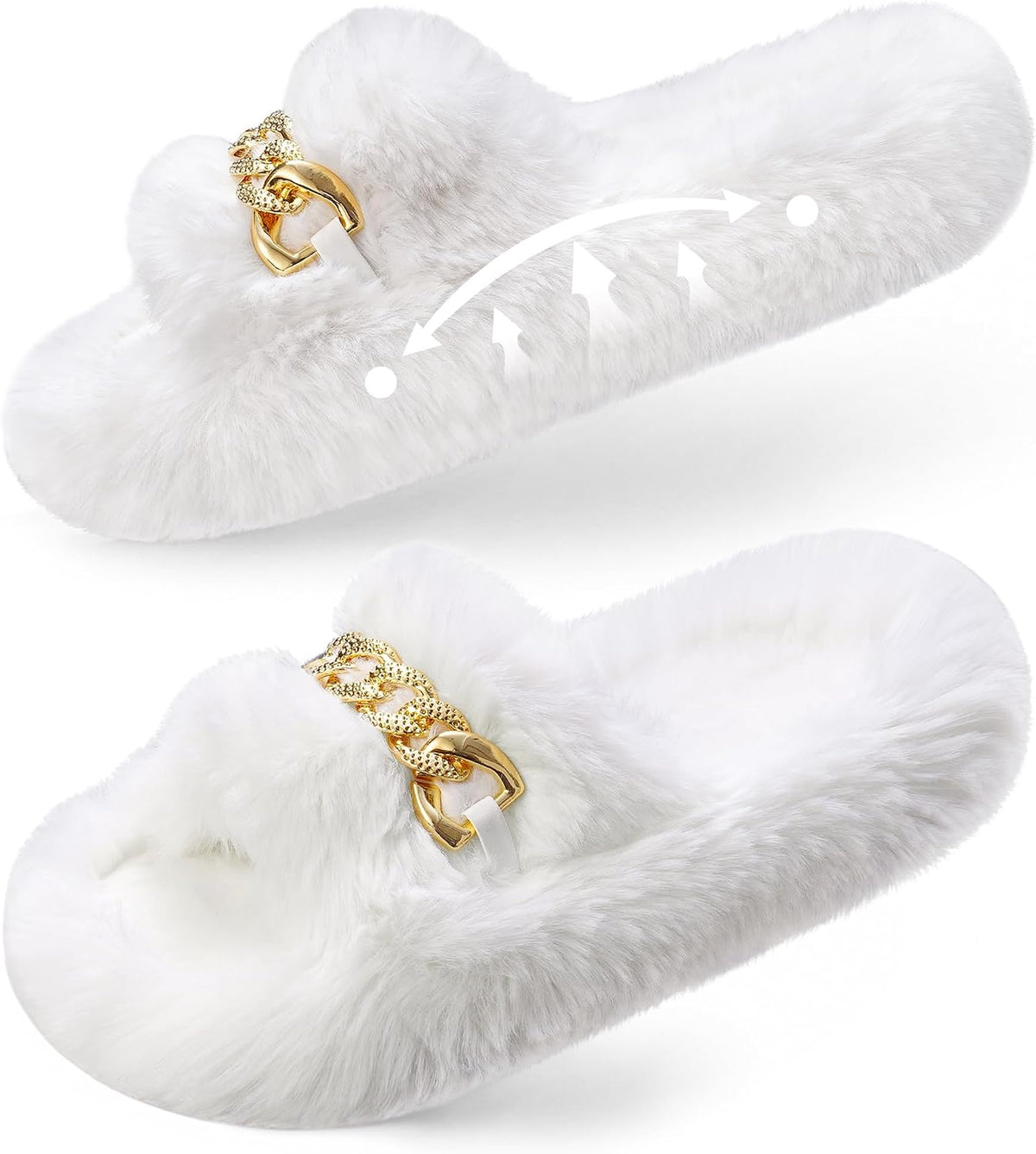 Women's Fluffy Open Toe Slippers in White
