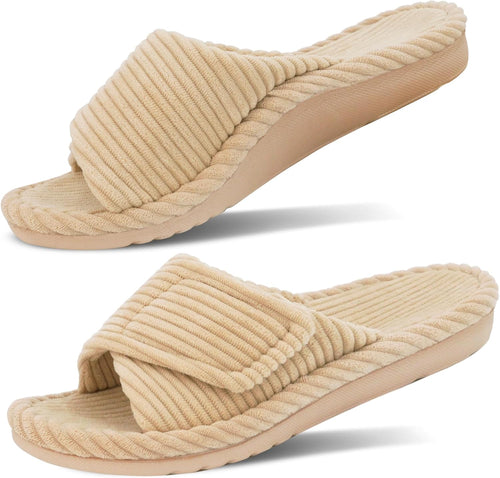 Women's Corduroy Open Toe Slides in Camel
