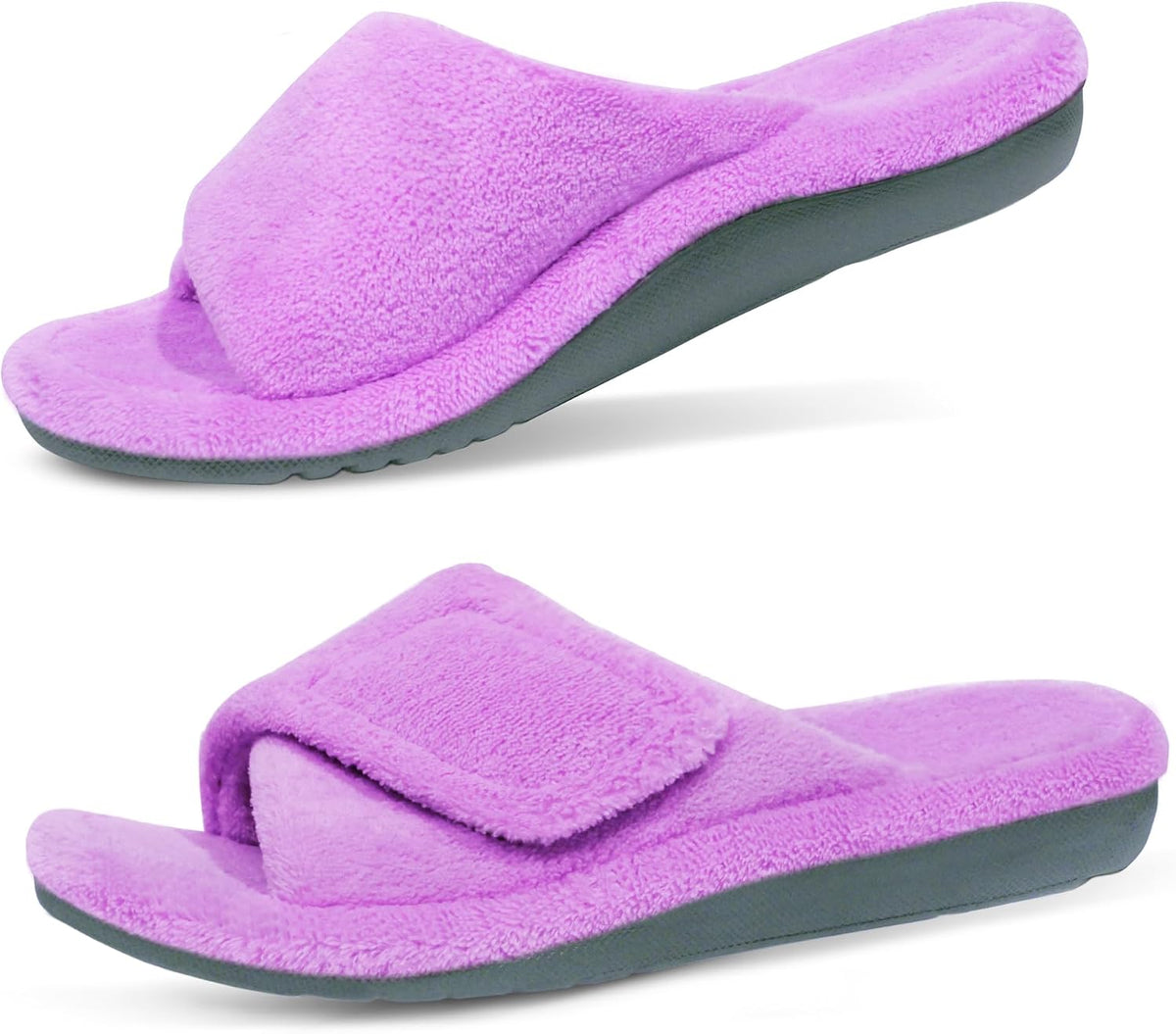 Women's Fuzzy Adjustable Slides in Lavender