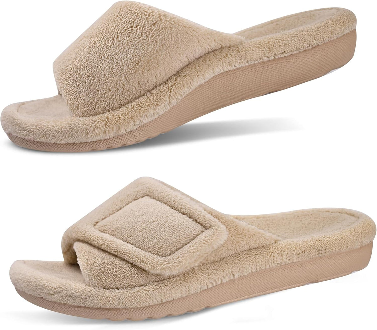 Women's Fuzzy Adjustable Slides in Brown