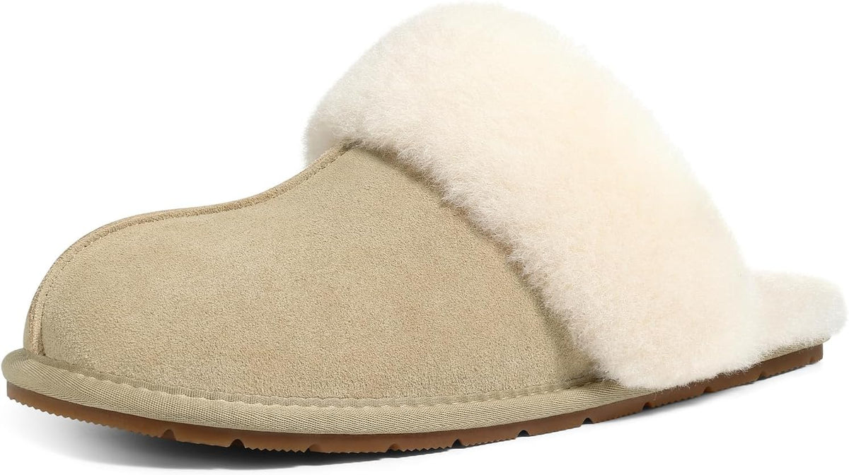 Women's Genuine Suede Scuff Slippers in Sand