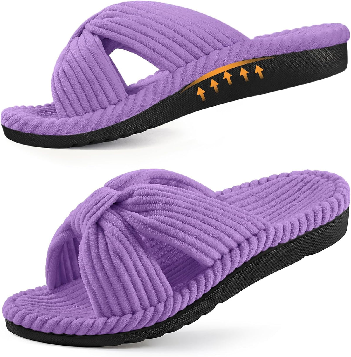 Women's Corduroy Cross Bow Slippers - Contoured Arch Support, Memory Foam and Non Slip Indoor Sole - 6