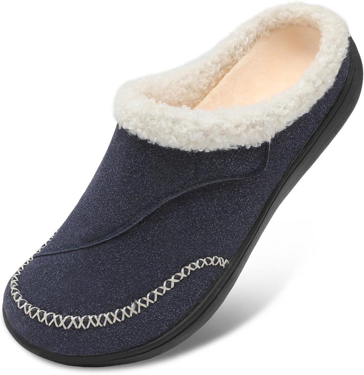 Women's Wide Toe Box Adjustable Slippers in Navy