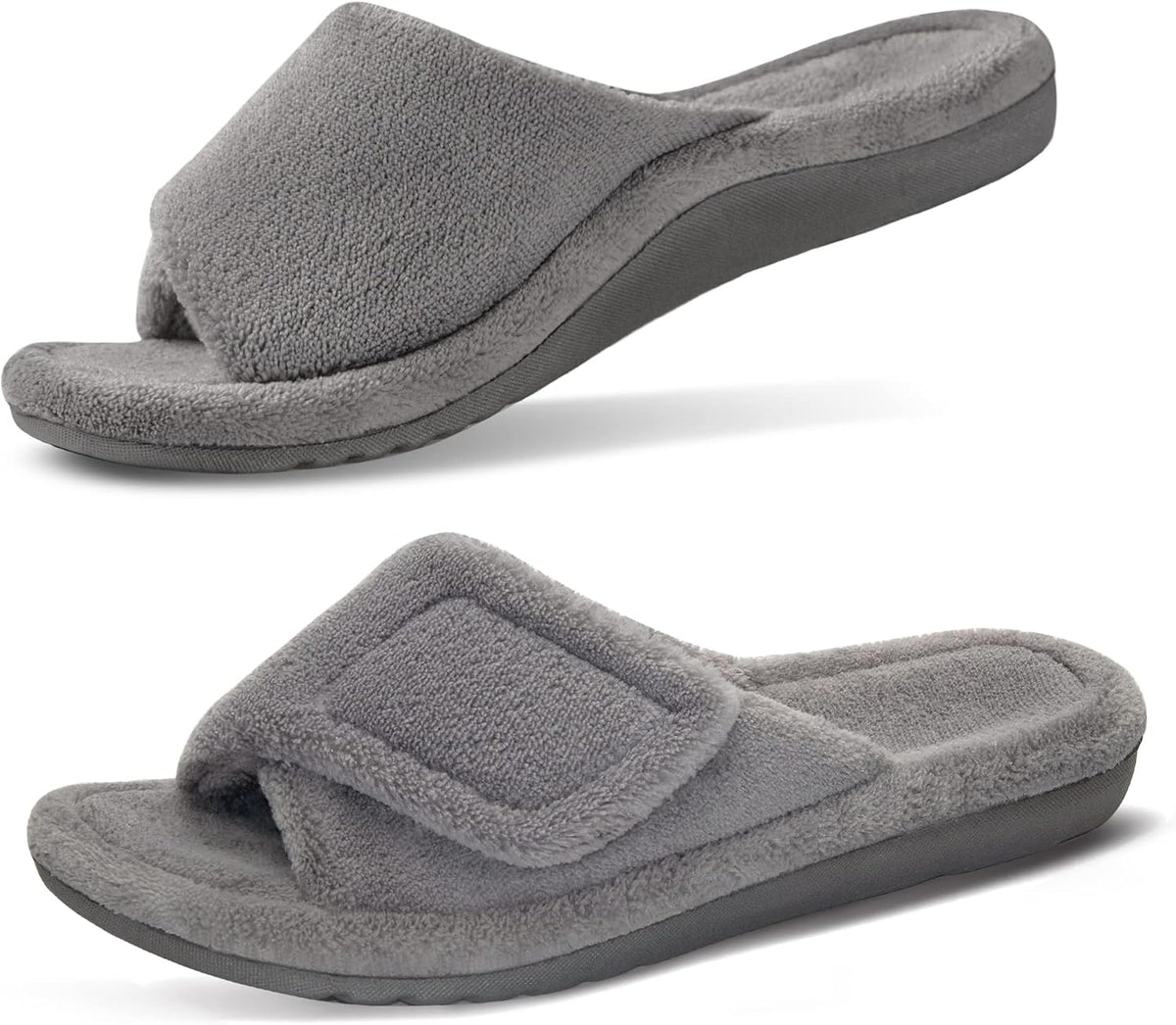 Women's Fuzzy Adjustable Slides in Grey