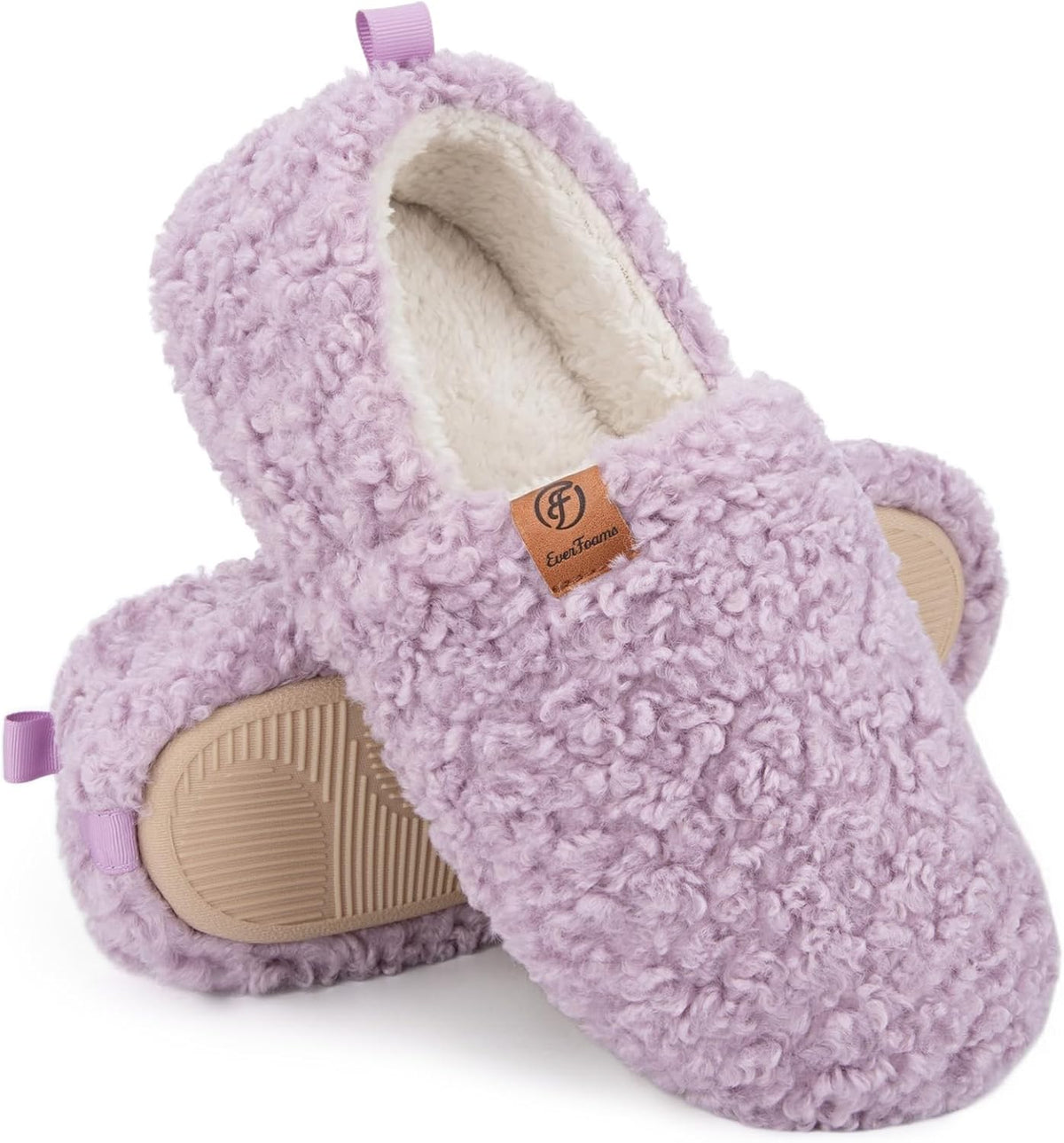 Women's Curly Wool Look Slippers in Purple