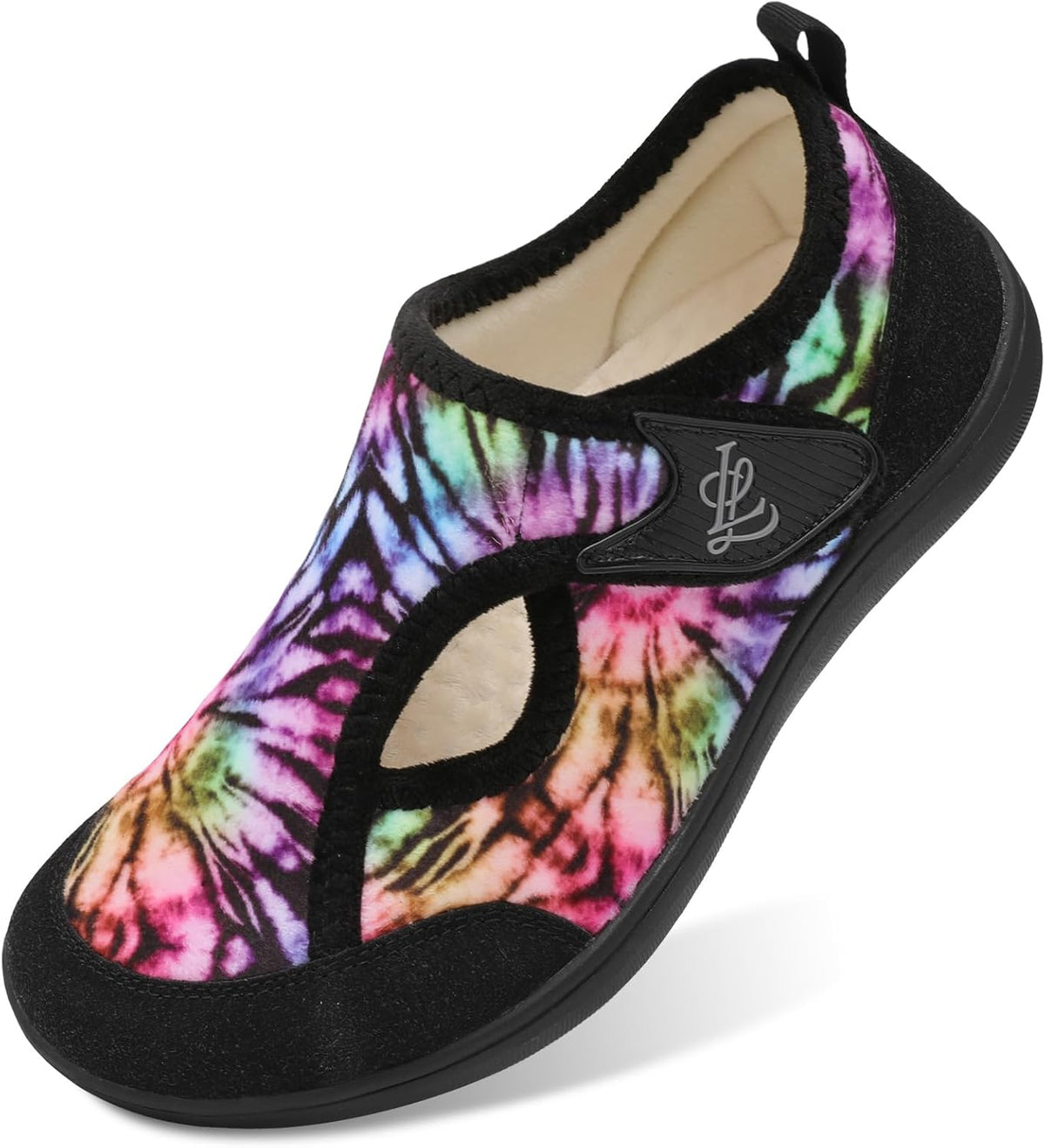 Women's Wide Adjustable House Shoes in Black Multi