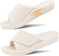 Women's Corduroy Open Toe Slides - Adjustable Strap, Arch Support Footbed and Memory Foam Cushioning - 6