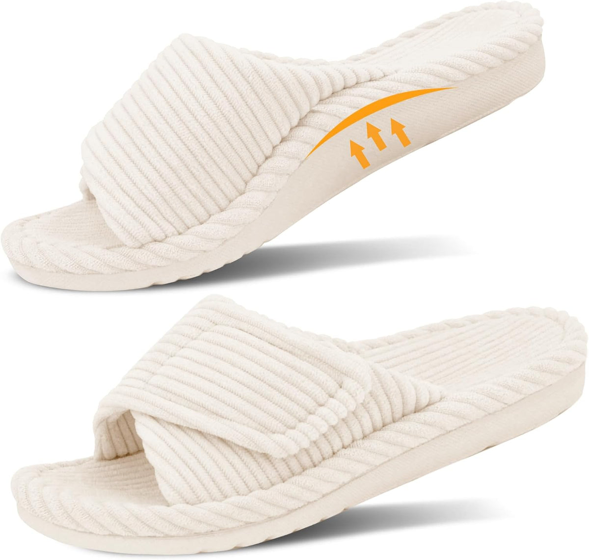 Women's Corduroy Open Toe Slides - Adjustable Strap, Arch Support Footbed and Memory Foam Cushioning - 6