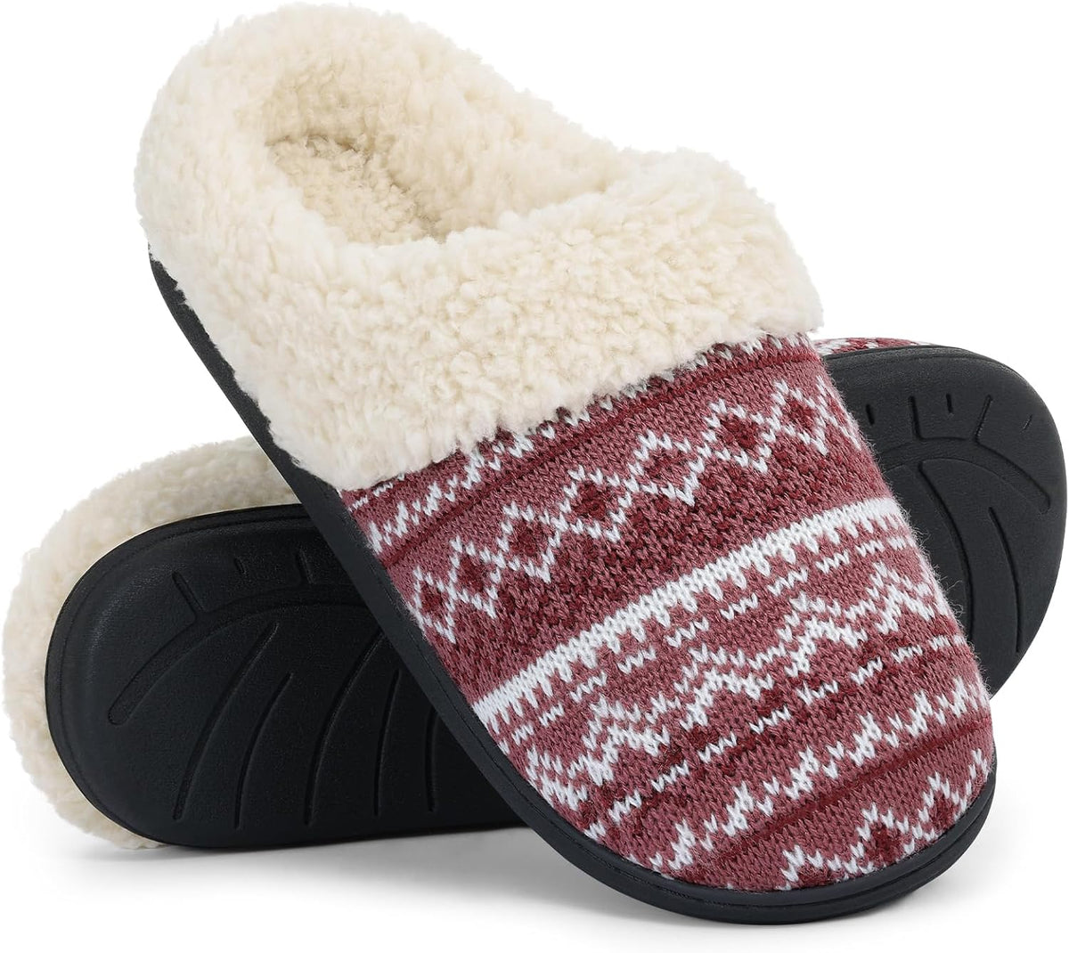 Women's Chenille Knit Slippers - Fleece and Faux Fur Lining, Memory Foam and Anti Slip Indoor Outdoor Sole - 9.5