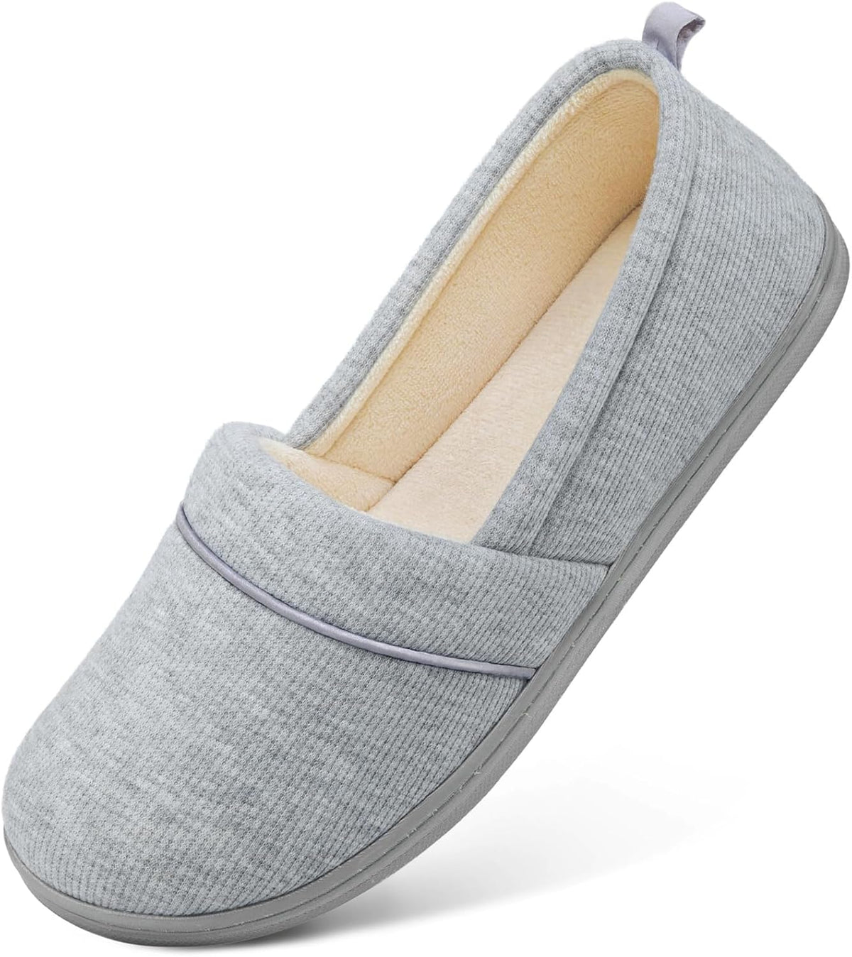 Women's Terry Lined Loafer Slippers in Light Gray