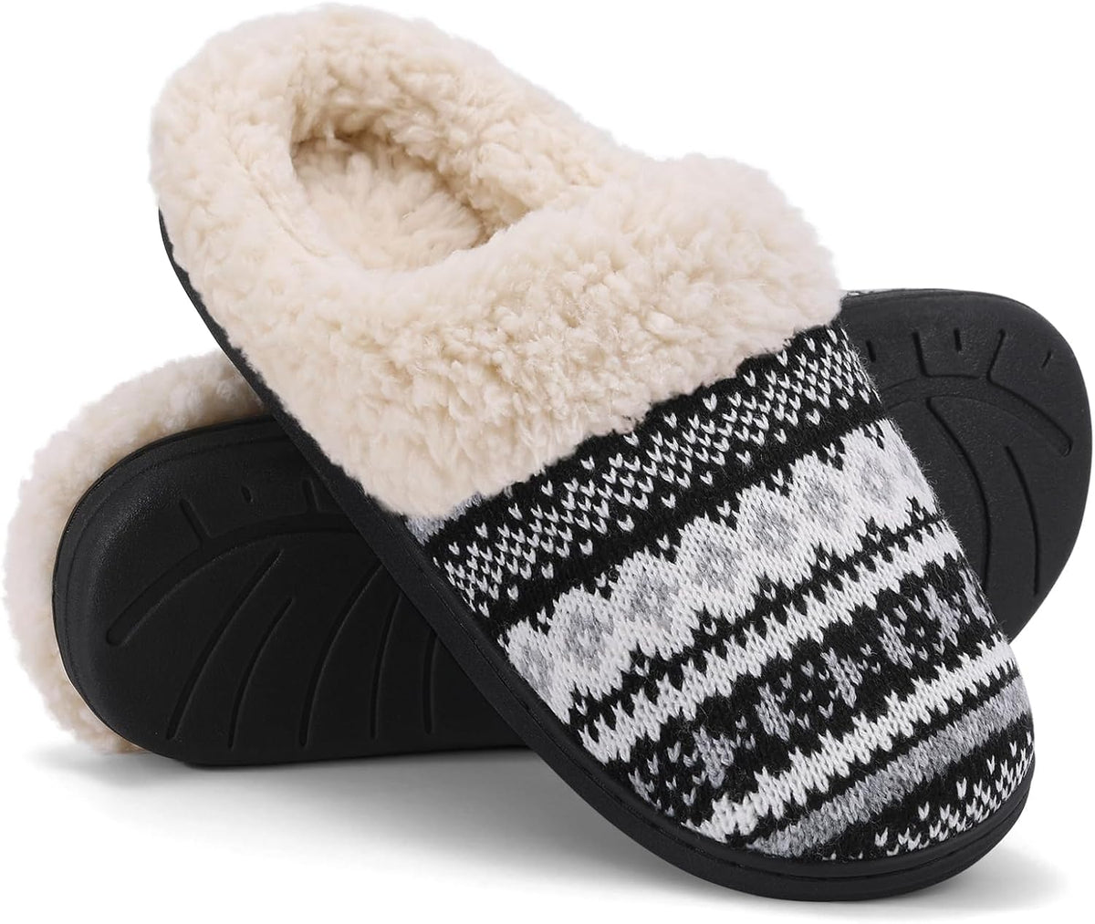 Women's Chenille Knit Slippers - Fleece and Faux Fur Lining, Memory Foam and Anti Slip Indoor Outdoor Sole - 8