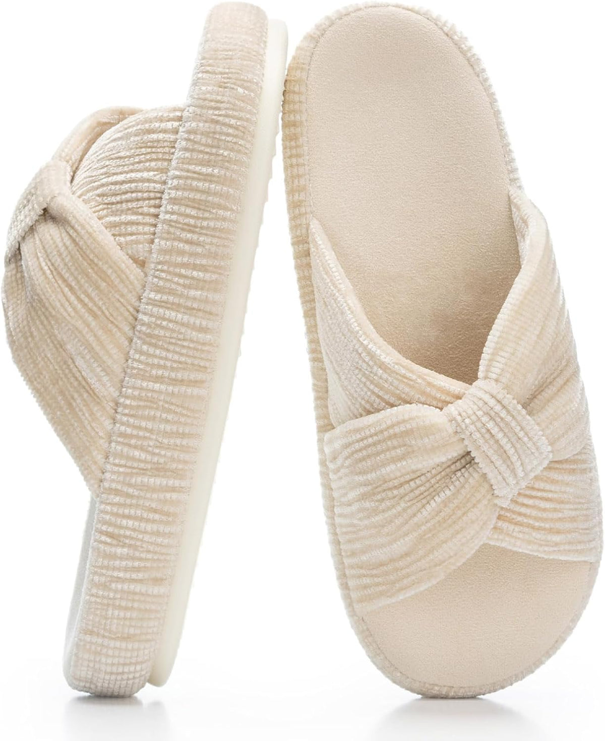 Women's Corduroy Bow Crossband Slippers - Memory Foam Insole, Soft House Shoes for Bedroom and Lounging - 8 (17)