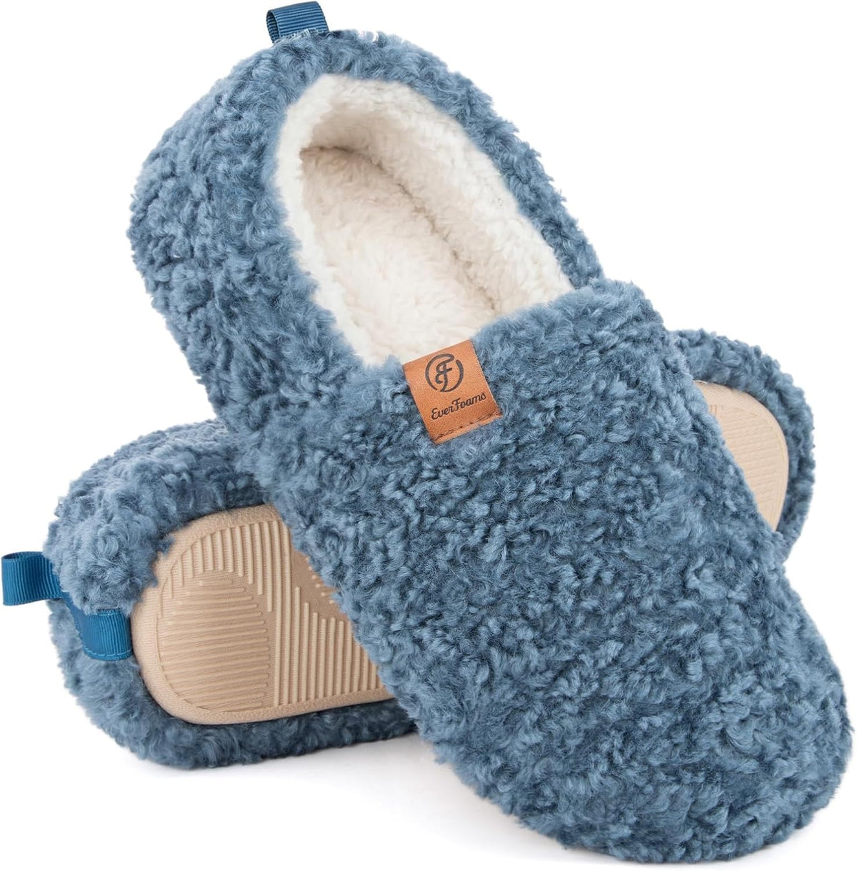 Women's Curly Wool Look Slippers in Blue