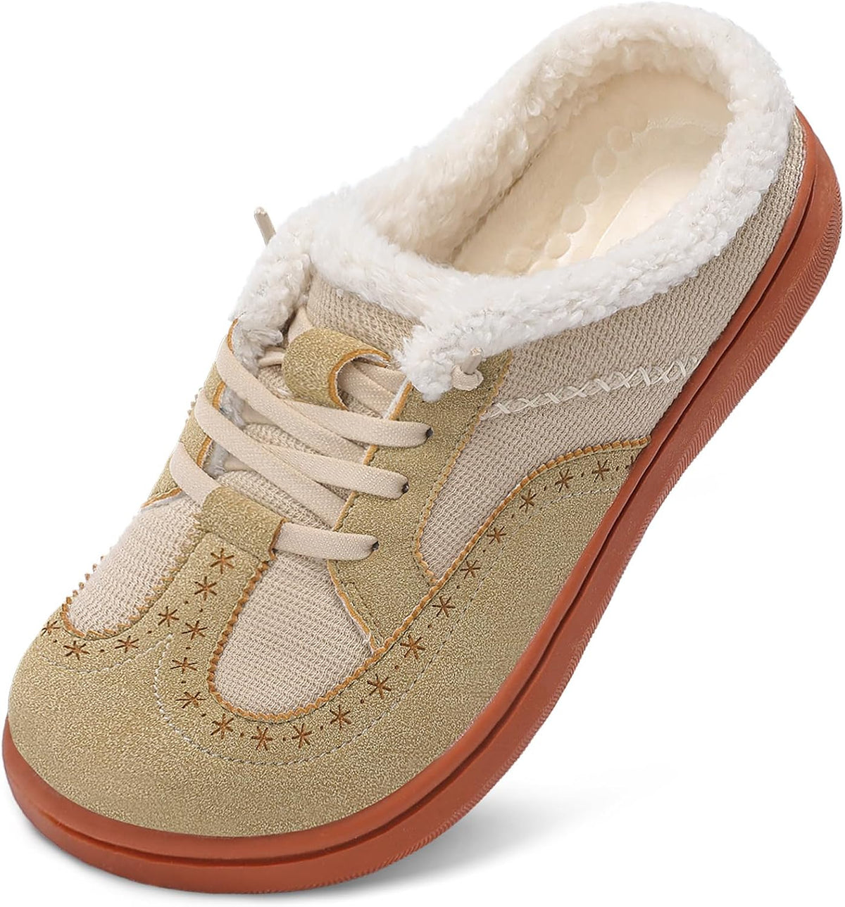 Women's Wide Fit Slipper Mules in Khaki