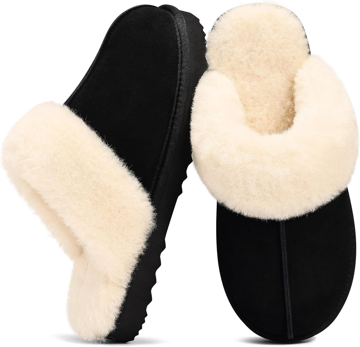 Women's Genuine Suede Scuff Slippers in Black-platform