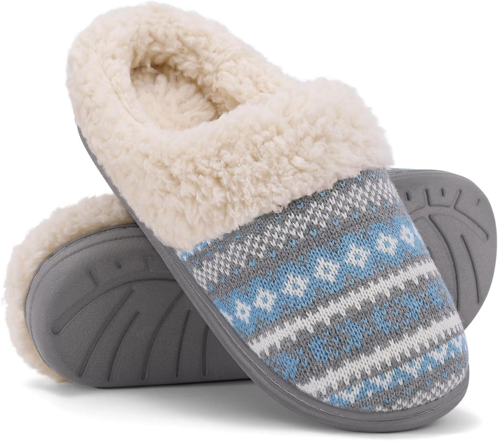 Women's Chenille Knit Slippers - Fleece and Faux Fur Lining, Memory Foam and Anti Slip Indoor Outdoor Sole - 8