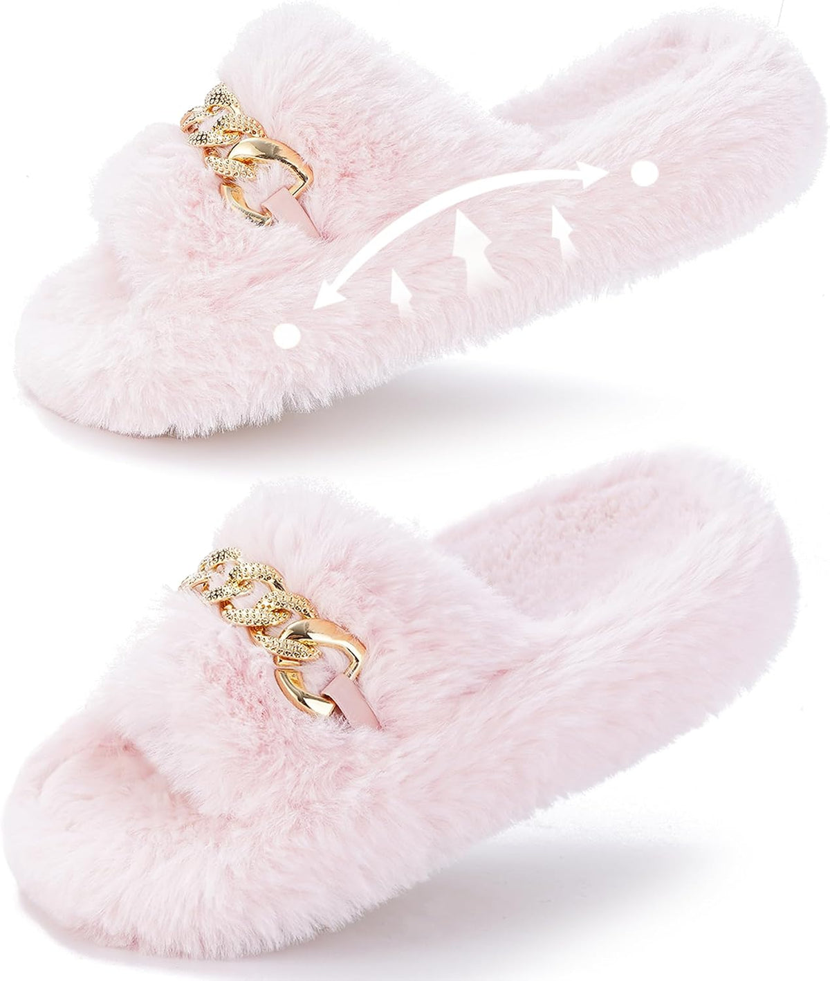 Women's Fluffy Open Toe Slippers in Pink