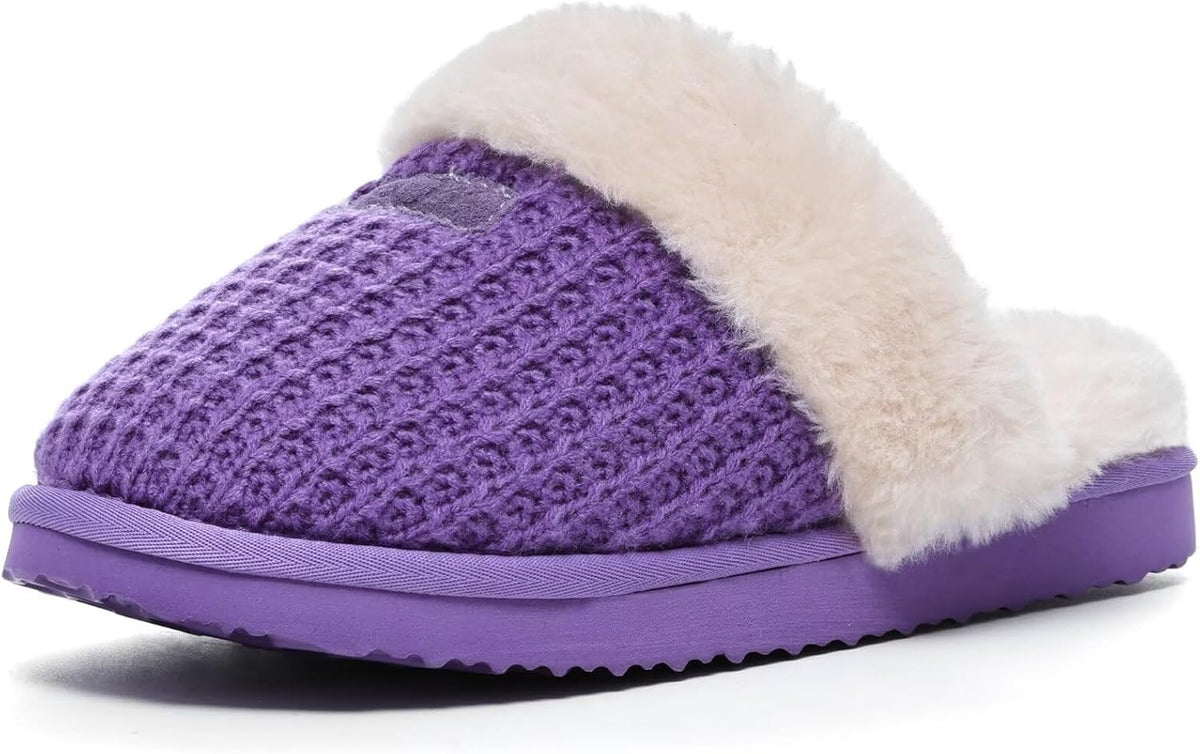 Women's Cozy Fuzzy House Slippers - Memory Foam Insole and Wide Width Sizing for Indoor Wear - 9