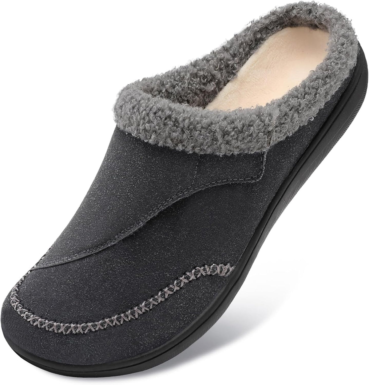 Women's Wide Toe Box Adjustable Slippers in Dark Grey