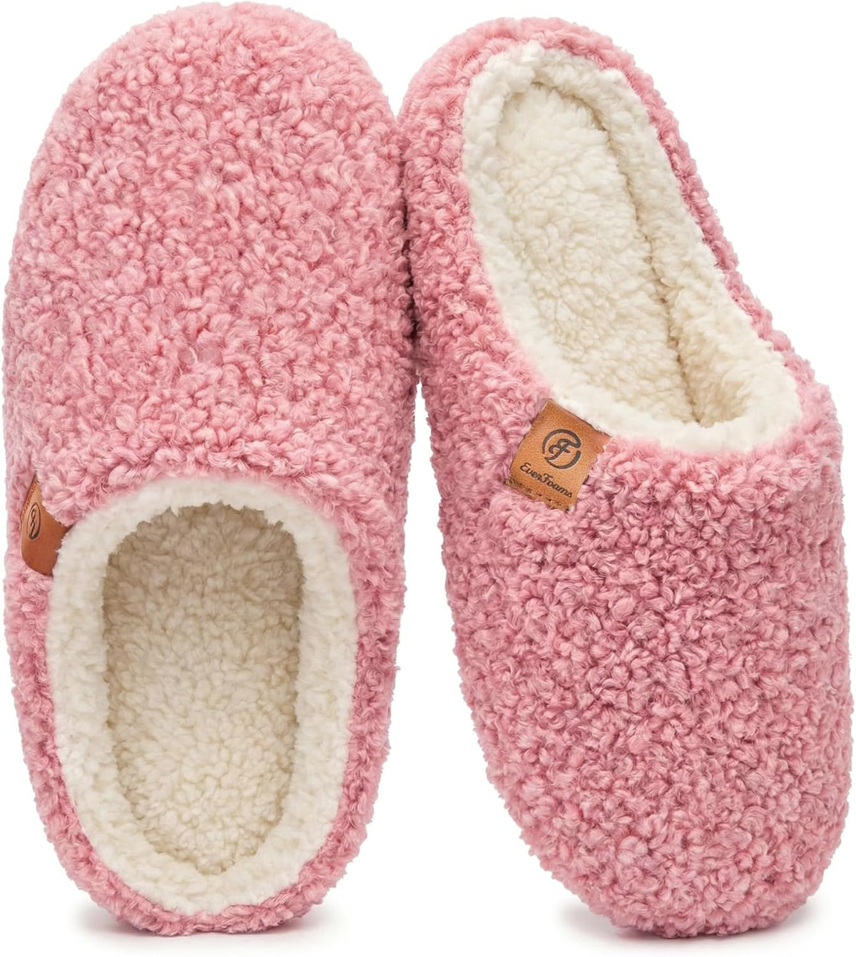 Women's Curly Fleece Slip On Slippers in Dusky Pink