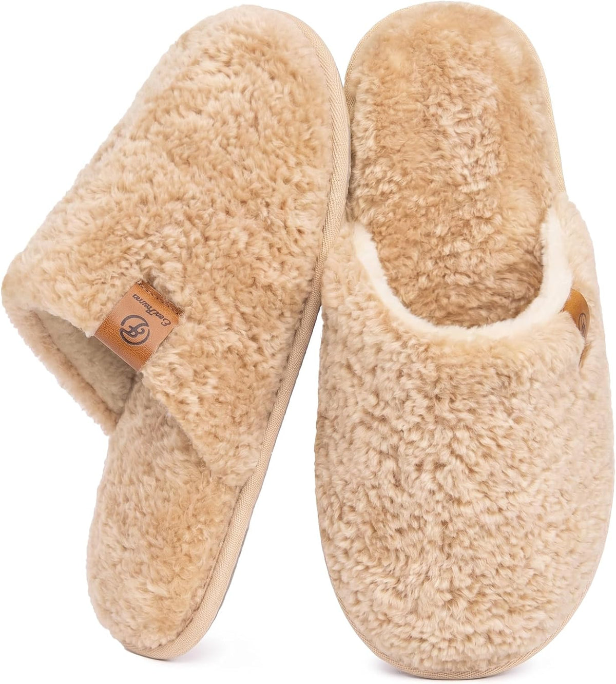 Women's Fuzzy House Slippers in Sand