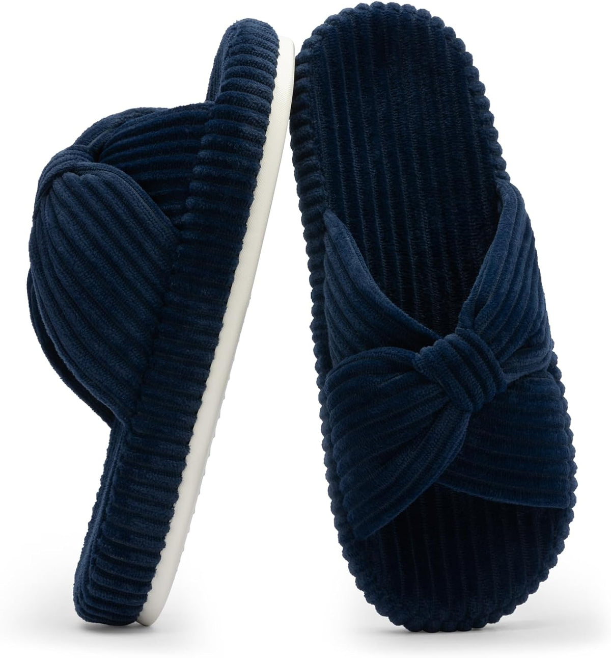 Women's Corduroy Bow Crossband Slippers - Memory Foam Insole, Soft House Shoes for Bedroom and Lounging - 8