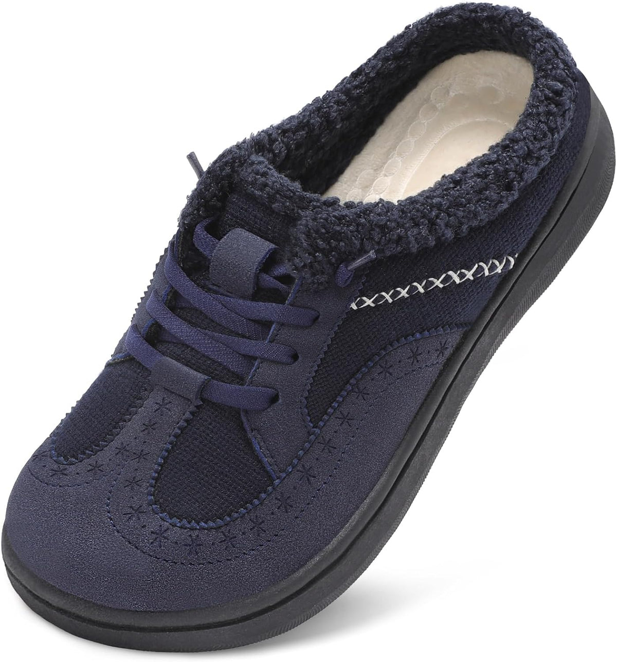 Women's Wide Fit Slipper Mules in Navy Blue