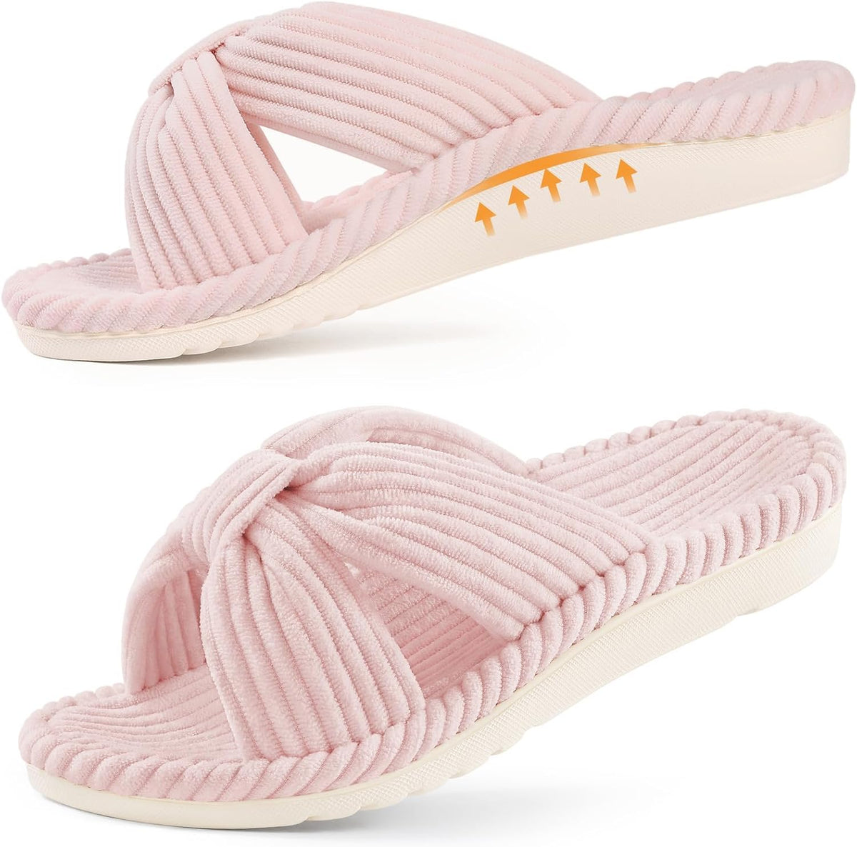 Women's Corduroy Cross Bow Slippers - Contoured Arch Support, Memory Foam and Non Slip Indoor Sole - 8.5