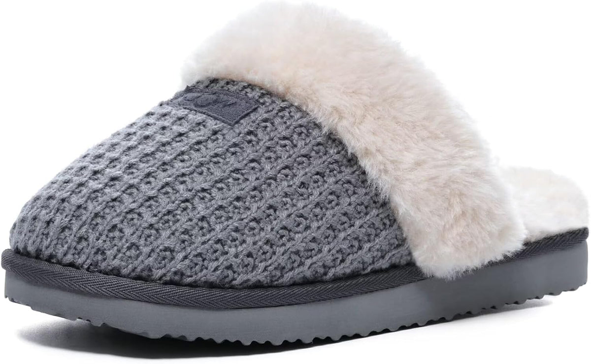 Women's Cozy Fuzzy House Slippers - Memory Foam Insole and Wide Width Sizing for Indoor Wear - 9