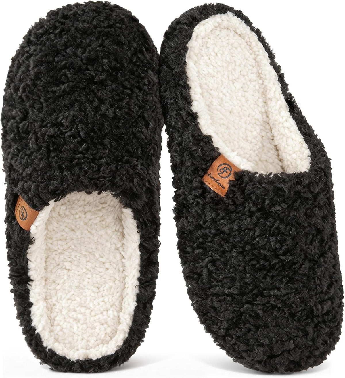 Women's Curly Fleece Slip On Slippers in Black