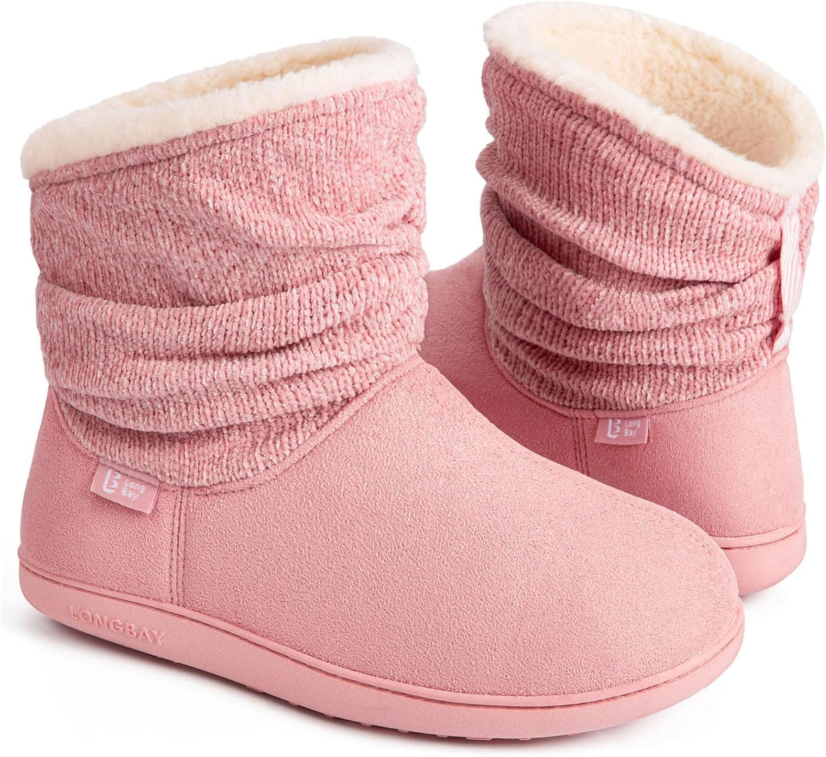 Women's Ankle High Slipper Boots - Chenille Knit and Micro Suede Upper, Faux Fur Lining and Memory Foam - 8