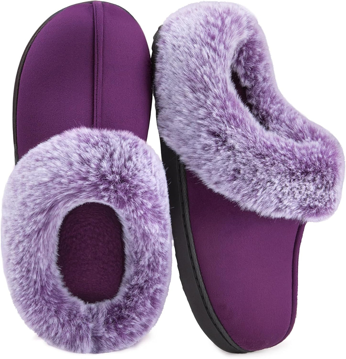 Women's Fuzzy Slip On Clog Slippers - Memory Foam, Machine Washable and Non Slip Sole for Indoor Outdoor Use - 10