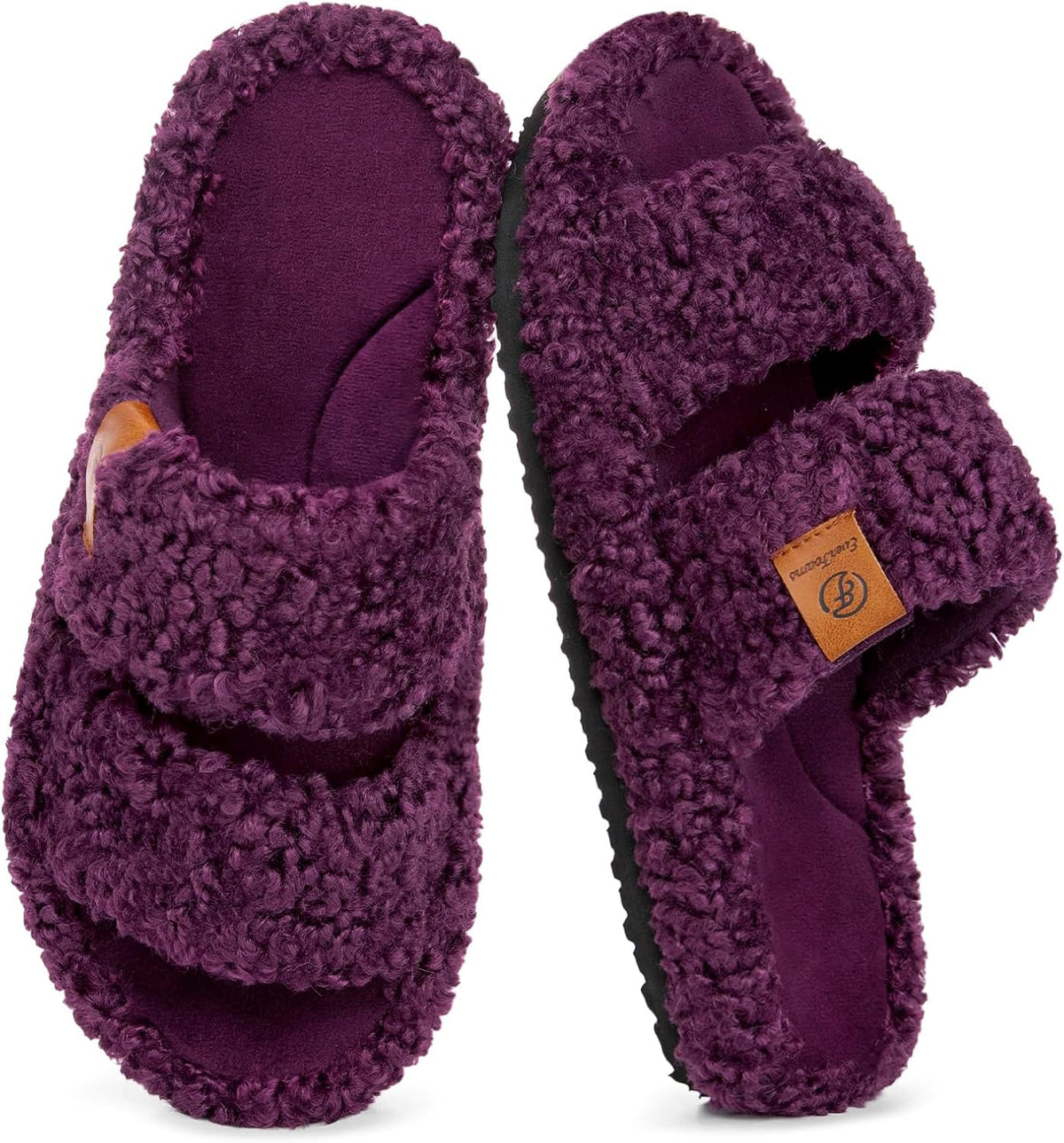 Women's Fuzzy Open Toe Slippers in Plum Violet