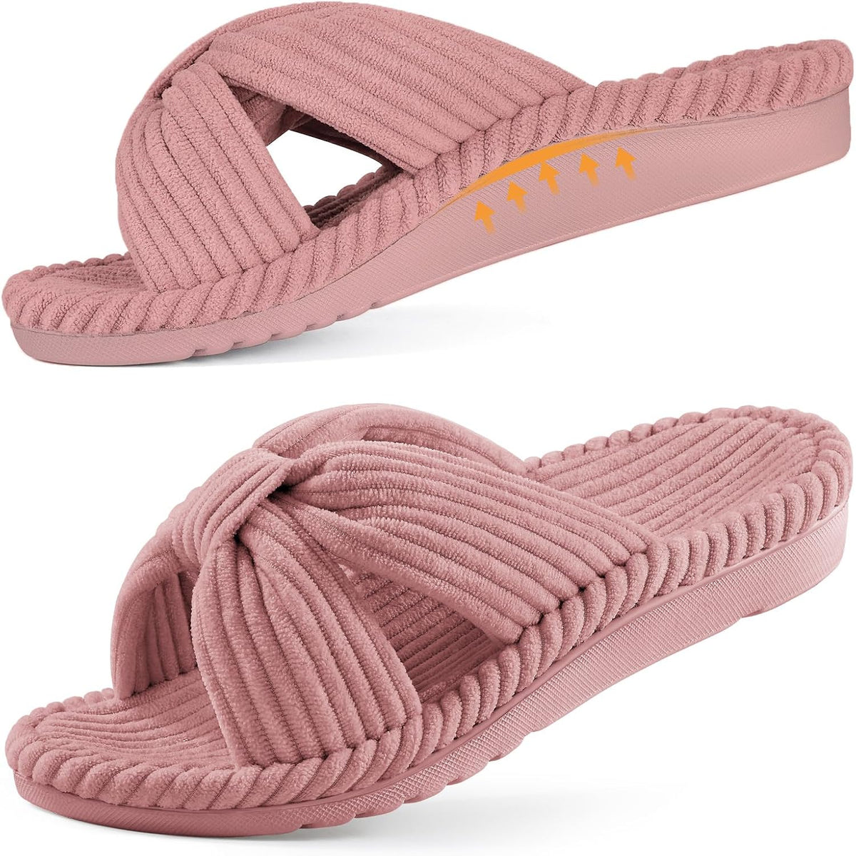 Women's Corduroy Cross Bow Slippers - Contoured Arch Support, Memory Foam and Non Slip Indoor Sole - 8.5