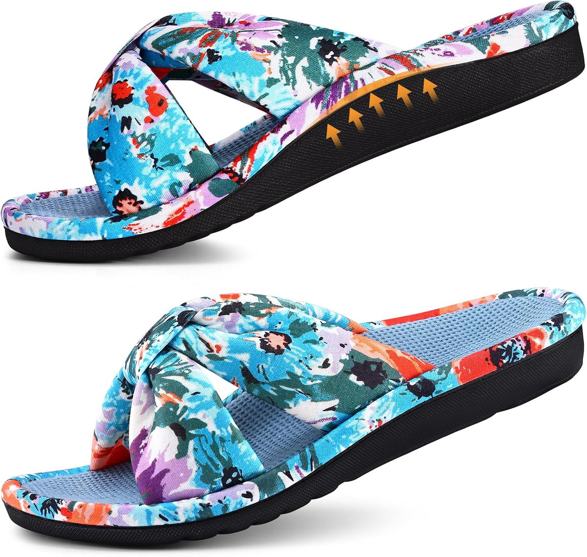 Women's Corduroy Cross Bow Slippers - Contoured Arch Support, Memory Foam and Non Slip Indoor Sole - 8.5