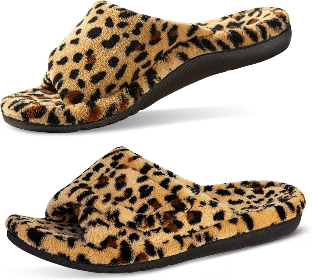 Women's Fuzzy Adjustable Slides - Contoured Arch Support Footbed and Faux Fur Upper for Home Wear - 7