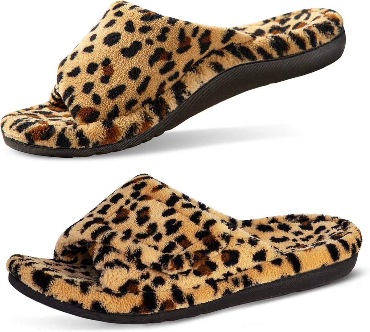 Women's Fuzzy Adjustable Slides - Contoured Arch Support Footbed and Faux Fur Upper for Home Wear - 7