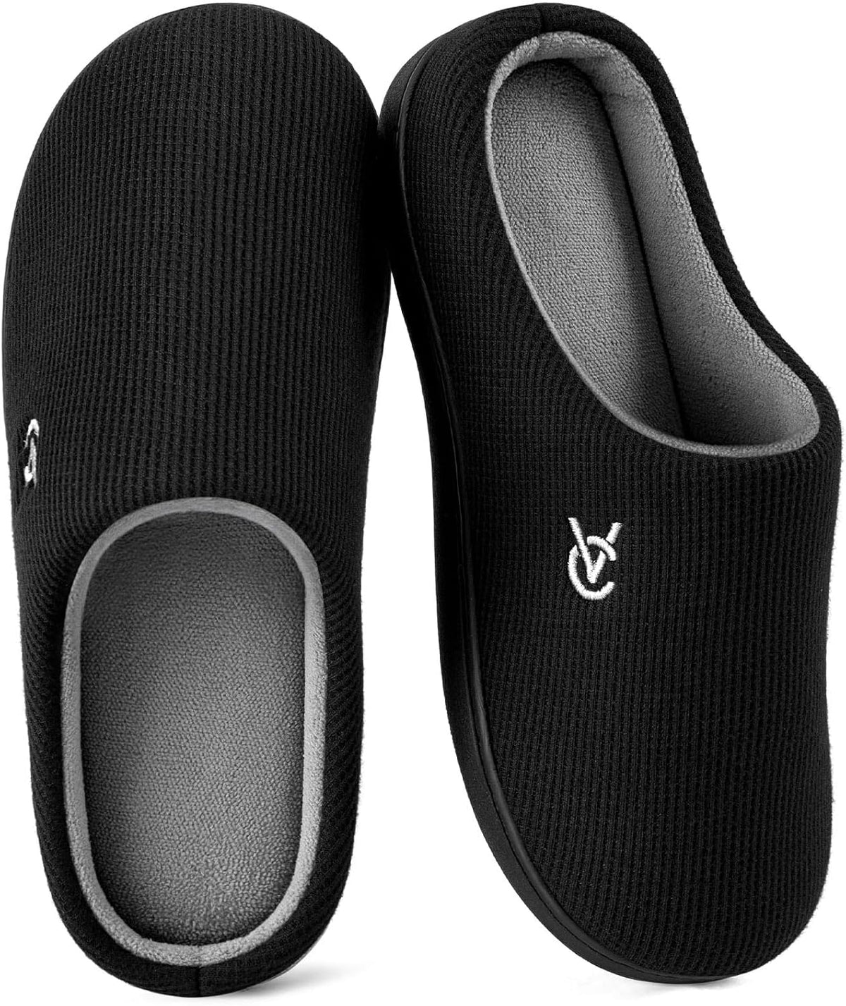 Women's Two Tone Knit Slippers in Muted Black Gray