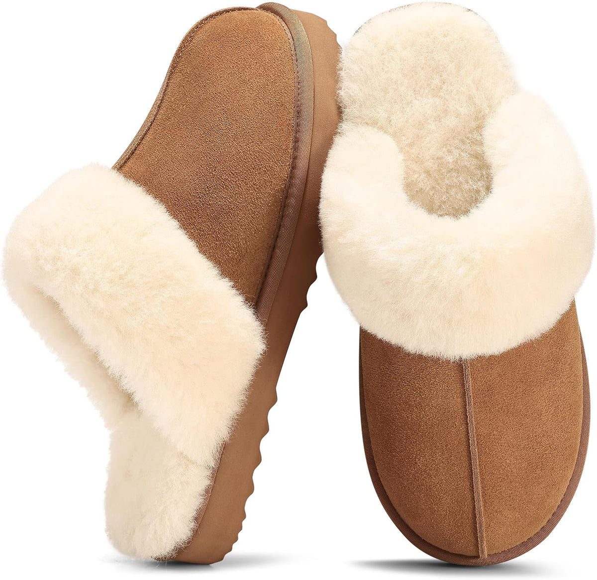 Women's Genuine Suede Scuff Slippers in Khaki-platform